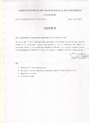 Registration Of Grievance/Complaint Of Faculties and staff